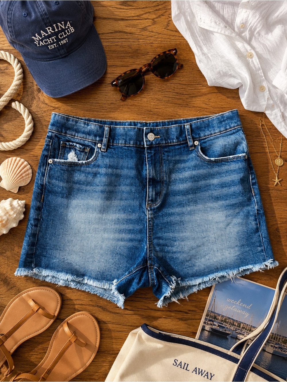 LOFT Blue Distressed Frayed Hem Jean Shorts Size 30